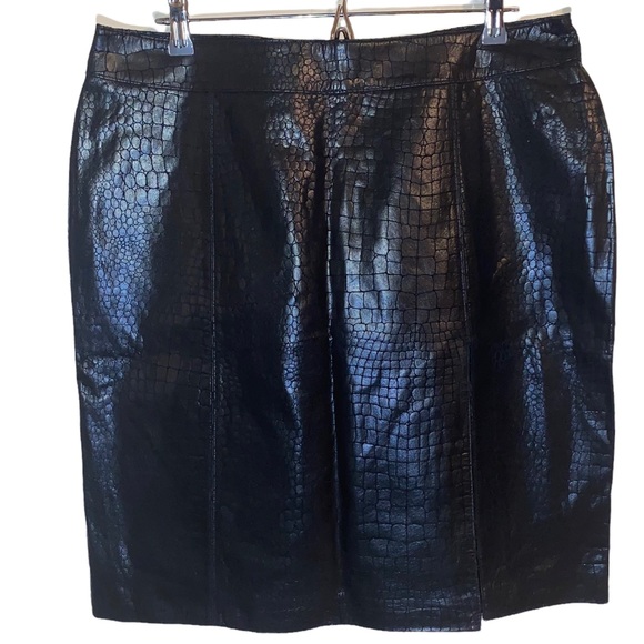 In Suede Black Crocodile Print Leather High Slit Skirt Size 14 - Picture 2 of 3